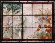 Trompe-l'oeil window with foliage, view from inside.